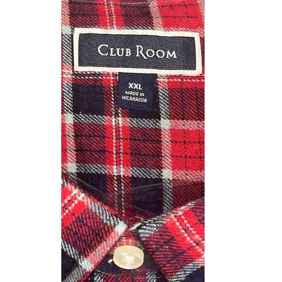 Club Room Mens Regular Fit Plaid Flannel Button Down Shirt Red Navy 2XL - Picture 3 of 4